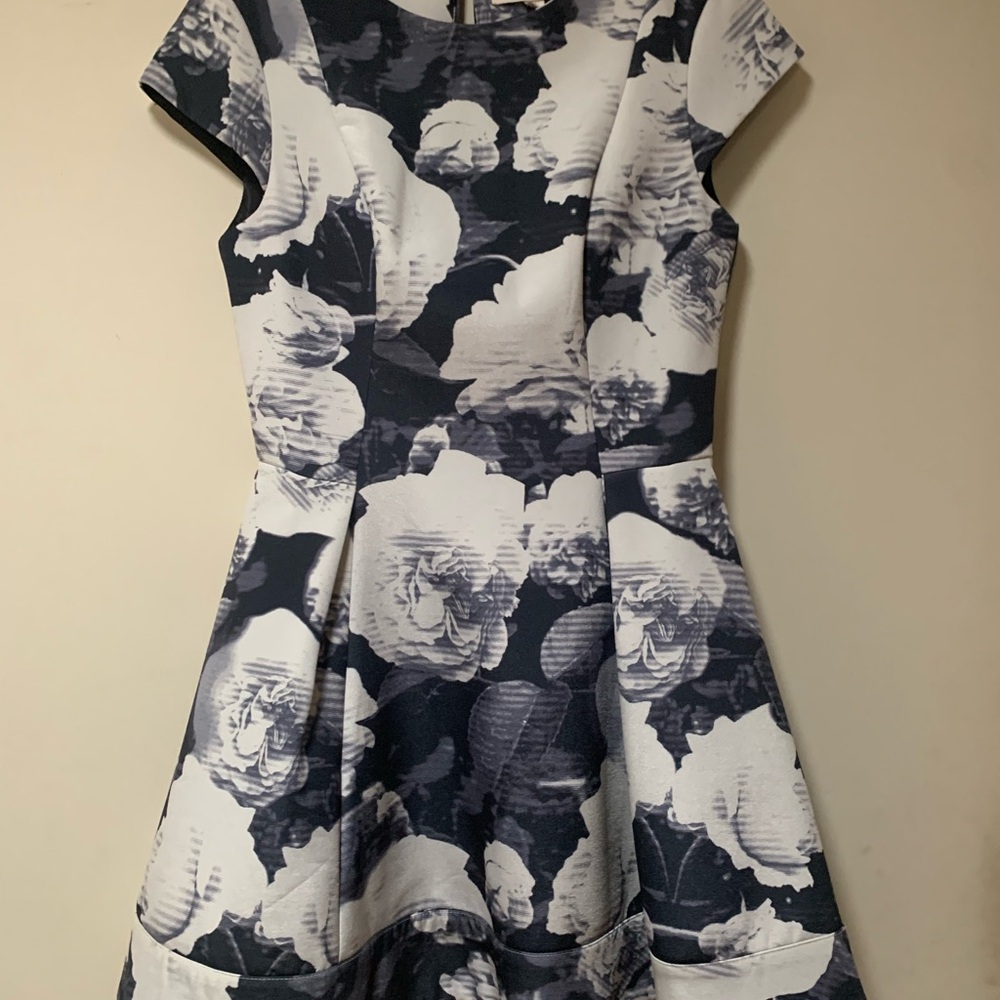 Floral Print Mini Dress - Black and White